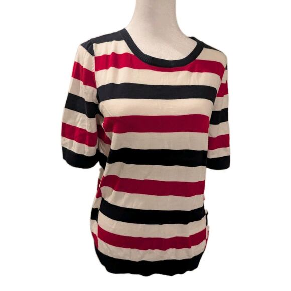 Talbots size Medium lightweight sweater Shirt Top block stripe red navy cotton - Picture 1 of 13